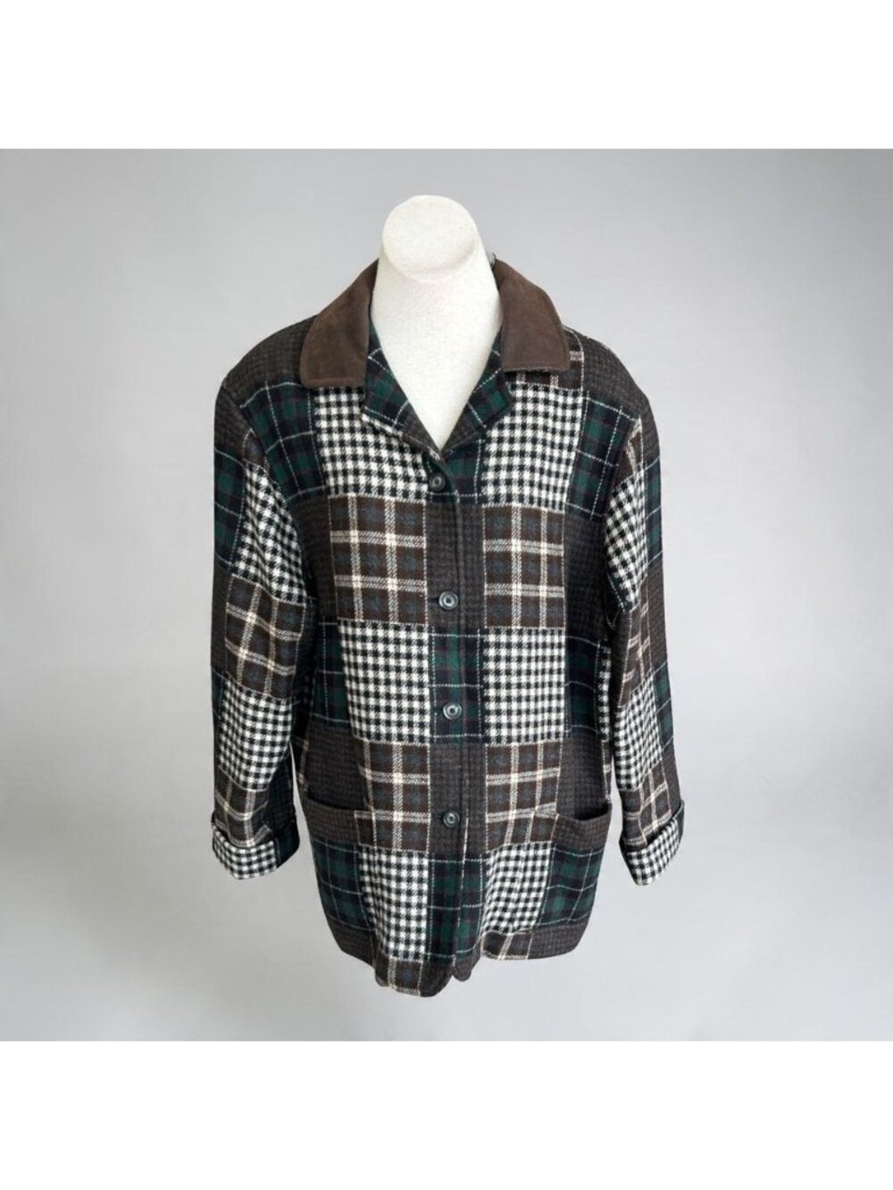 Natural by Anne-Gee Vintage Patchwork Houndstooth Plaid Chore Jacket Size Large